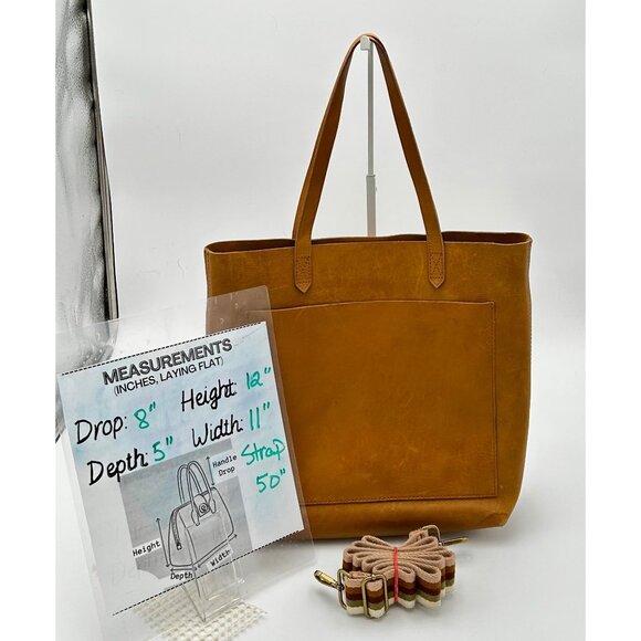 Madewell Leather Transport Tote Bag Cognac Brown w/ Removable Stripe Strap - Picture 4 of 11